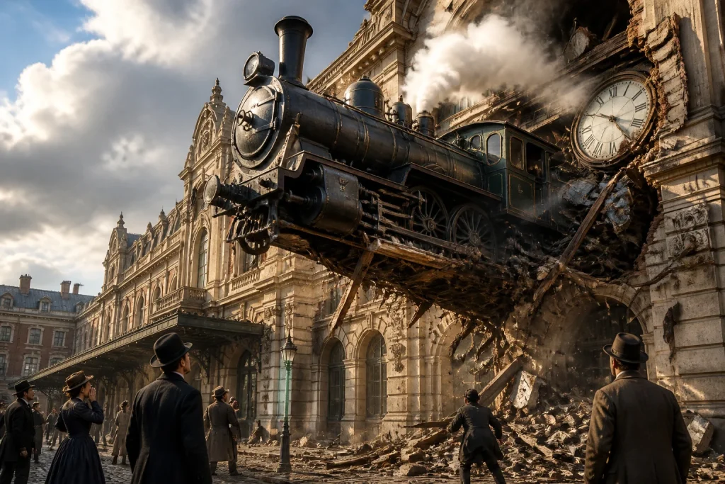 Accident ferroviaire de montparnasse le train hors du mur