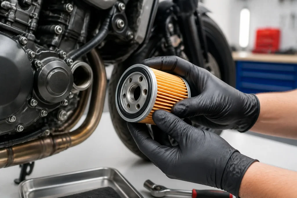 Changement dun filtre a huile de moto