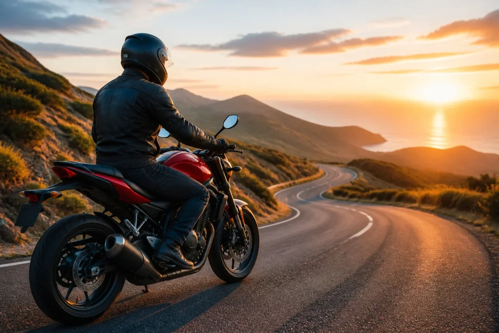 Liberte sur deux roues au coucher du soleil