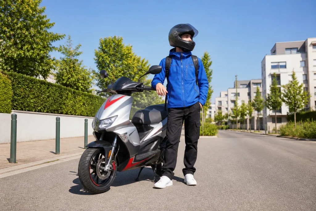 Jeune avec scooter 50cc