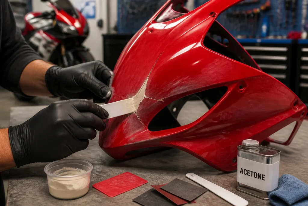 Reparation de carenage de moto rouge