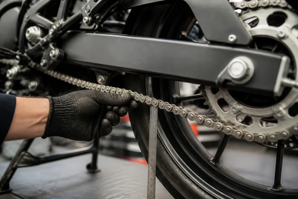 Ajustement precis de la chaine de moto