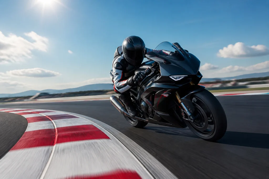 Moto de course en virage