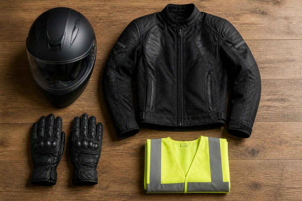 Équipement obligatoire du motard : casque, gants et gilet