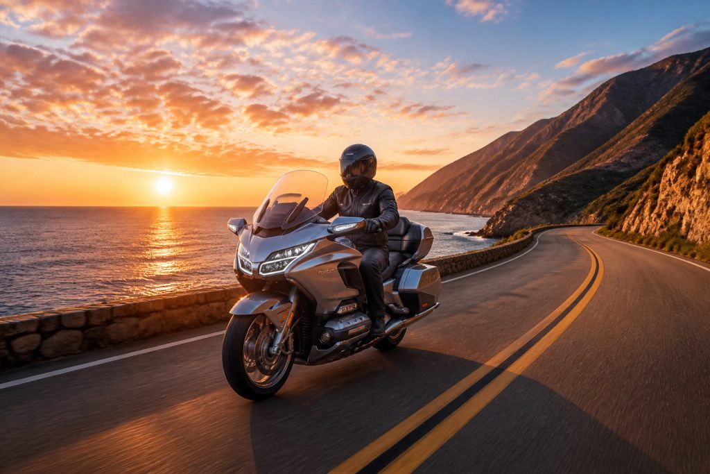 Aventure en moto au coucher du soleil