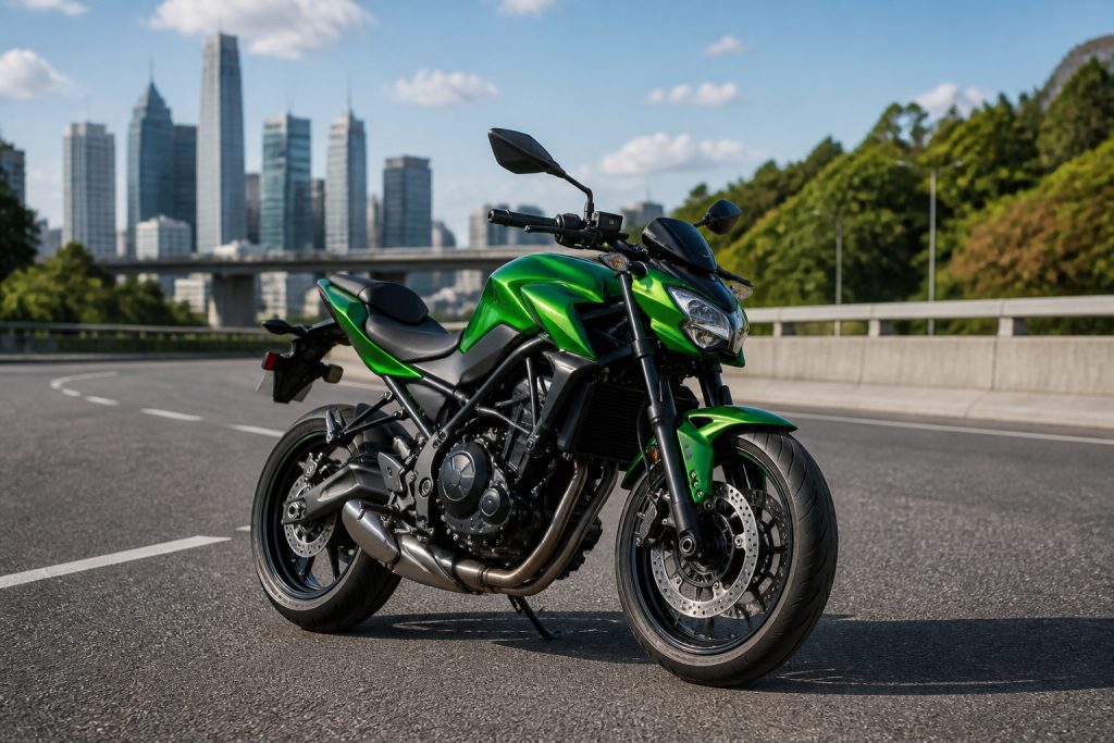 Moto verte agressive sur route