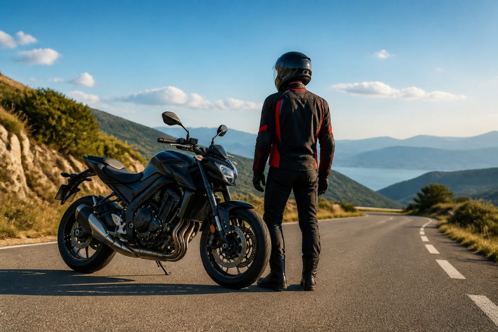 Motard et moto horizon degage