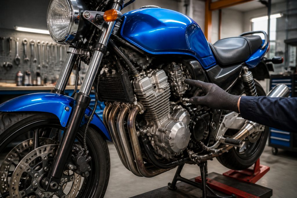 Diagnostic moteur de moto bleu