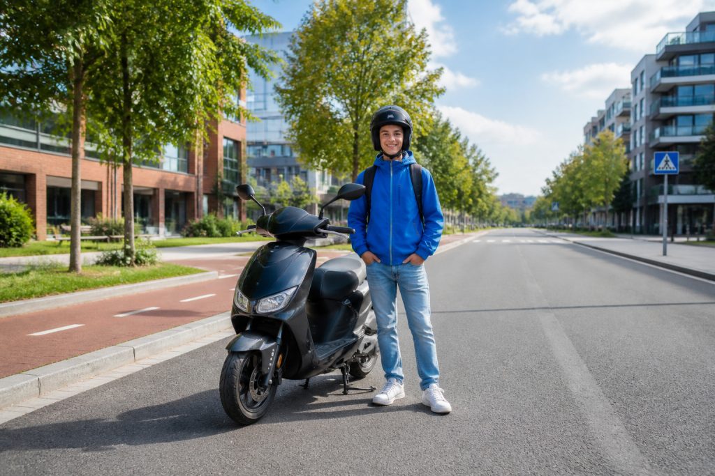 Jeune conducteur et son scooter