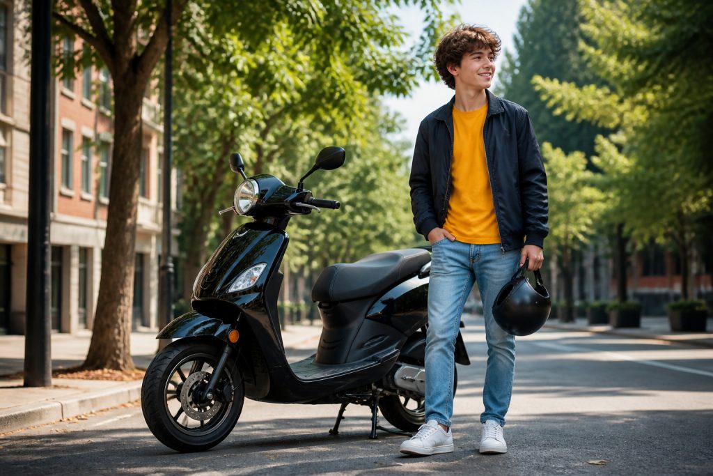 Jeune homme et scooter