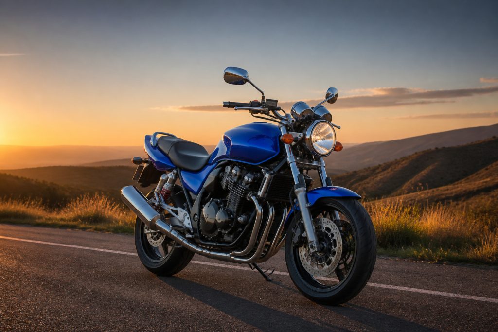 Moto classique au crepuscule