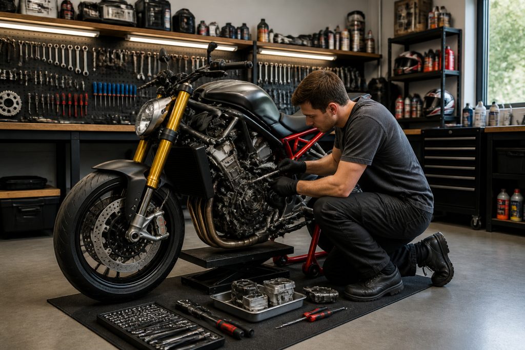 Mecanicien travaillant sur une moto